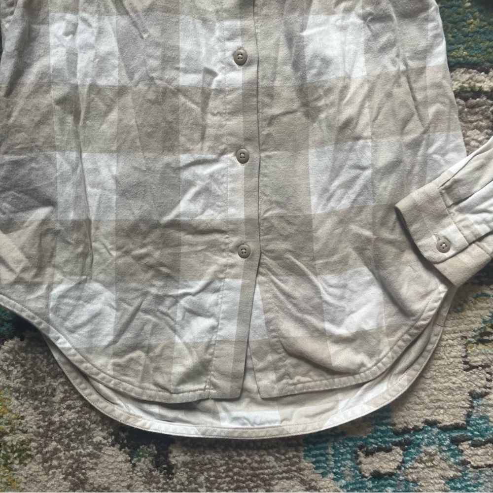 Lululemon Plaid Button Down Long Sleeve Shirt Beige White Size 0 - Picture 5 of 10
